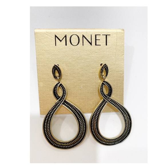 🍃🌟Circular Dangling Earrings -  black and gold - NWT - Picture 1 of 5